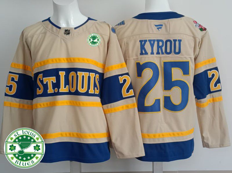 Men St.Louis Blues #25 Kyrou Cream 2025 Fanatics Home Premium NHL Jersey style 2->st.louis blues->NHL Jersey